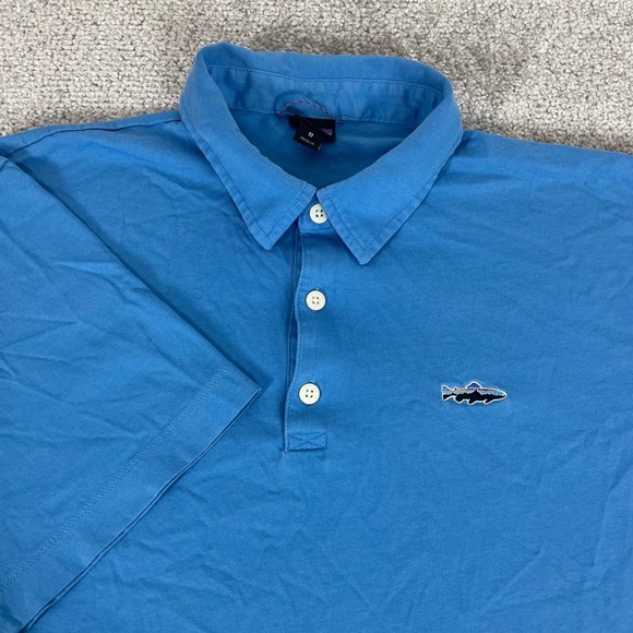 Patagonia Other - Patagonia Polo Shirt Mens Medium Trout Fish Fishing Organic Cotton Short Sleeve